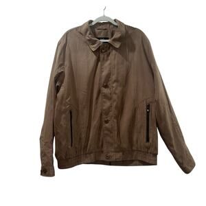Bugatchi Uomo Tan Suede Jacket- Lightweight Zip Button Jacket – Size XL